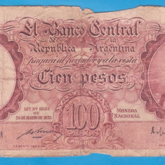 (1) BANCNOTA ARGENTINA - 100 PESOS 1935 (28 MARTIE) - MAI RARA