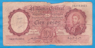 (1) BANCNOTA ARGENTINA - 100 PESOS 1935 (28 MARTIE) - MAI RARA foto