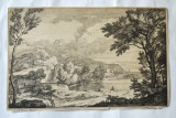 Gaspard Dughet &quot;Eenige landschappen&quot; gravura veche 1685-1744, Peisaje, Cerneala, Realism
