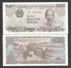 VIETNAM 2000 2.000 DONG 1988 UNC [1] P-107a , necirculata foto