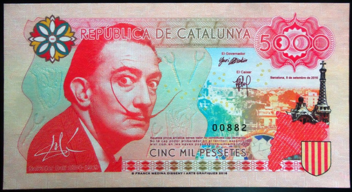 Bancnota- Fantasy 5000 PESSETES - REPUBLICA CATALUNYA, anul 2016 *cod 614 B =UNC