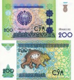 Bancnota Uzbekistan 200 Sum 1997 UNC, Asia, Bancnote Straine