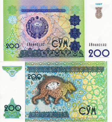 UZBEKISTAN 200 sum 1997 UNC!!! foto