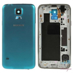 Carcasa Corp Mijloc Samsung Galaxy S5 G900 Cu Capac Baterie Spate Albastra foto