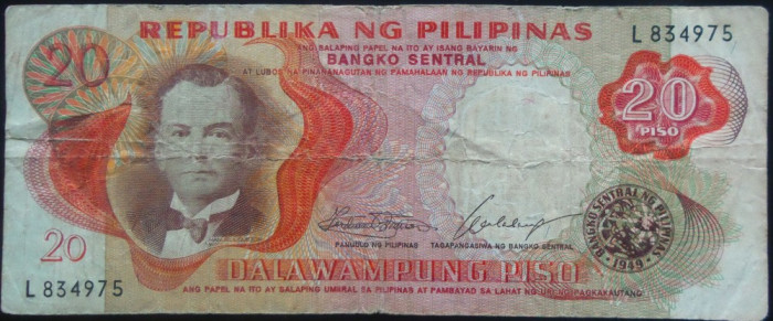 Bancnota istorica 20 Piso- FILIPINE, anul 1949? *Cod 534