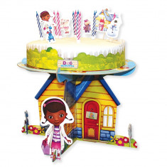 Suport de tort cu decoratiuni - Doc McStuffins, Amscan 996907, Set 17 buc foto