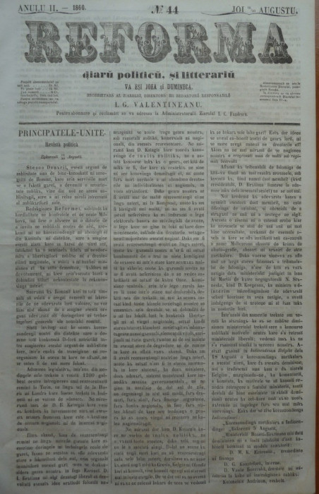 Reforma , ziar politicu , juditiaru si litteraru , an 2 , nr. 44 , 1860