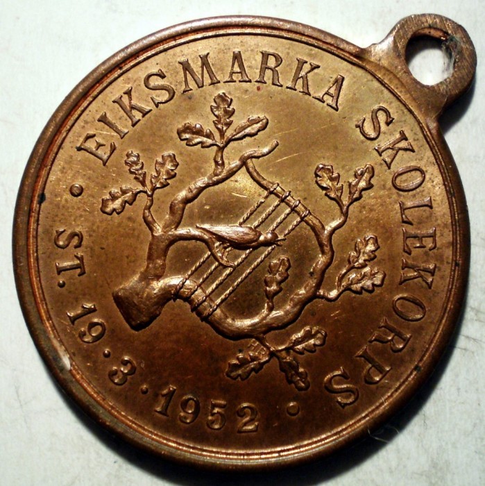 F.635 NORVEGIA MEDALIE FANFARA SCOLARA MUZICA 3 ANI 1952 27mm