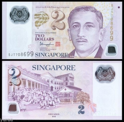 !!! SINGAPORE - 2 DOLARI (2015) - P 46 g - UNC/ 2 DIAMANTE /POLIMER / SERIA 5KA foto