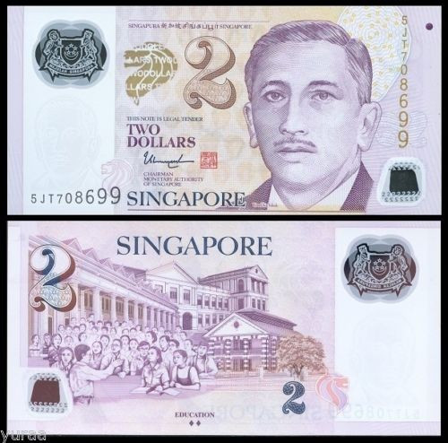 !!! SINGAPORE - 2 DOLARI (2015) - P 46 g - UNC/ 2 DIAMANTE /POLIMER / SERIA 5KA