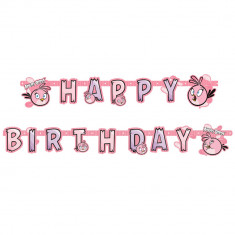 Banner decorativ pentru petrecere 1.8 m, Happy Birthday cu Angry Birds Pink, Amscan 552549, 1 buc foto