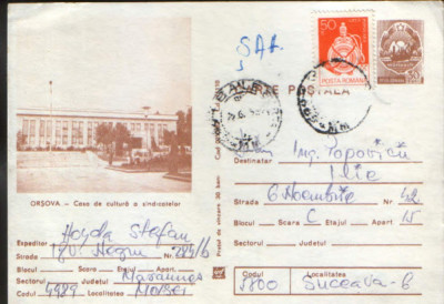 Intreg postal CP 1982,circulat - Orsova - Casa de cultura foto