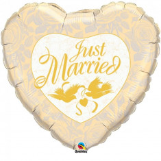 Balon folie inima Just Married - 91cm, Qualatex 32463 foto