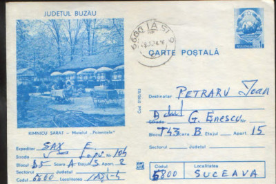 Intreg postal CP 1983,circulat - R&amp;icirc;mnicu Sarat - Motelul &amp;quot;Poienitele&amp;quot; foto