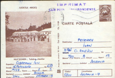 Intreg postal CP 1981,circulat - Nucsoara - Tabara elevilor,Judetul Arges foto