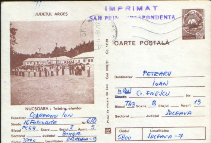 Intreg postal CP 1981,circulat - Nucsoara - Tabara elevilor,Judetul Arges