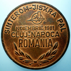 B.348 ROMANIA RSR CEHOSLOVACIA MEDALIE SINTEROM CLUJ-NAPOCA 1981 47mm