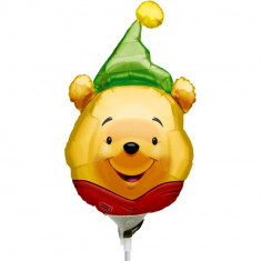 Balon folie mini figurina Winnie the Pooh - Party Hat, umflat + bat si rozeta, Amscan 09692 foto