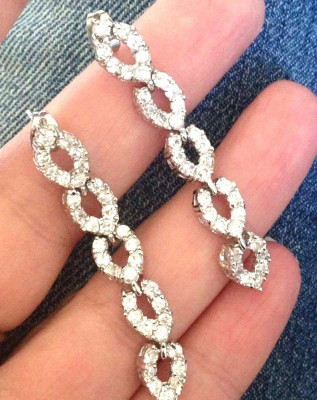Cercei lungi INOX placati aur ALB 18k si Swarovski foto