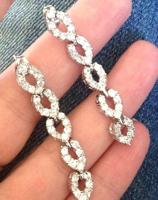 Cercei lungi INOX placati aur ALB 18k si Swarovski