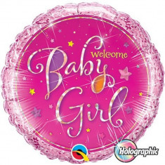 Balon Folie 45 cm Welcome Baby Girl, Qualatex 35316 foto