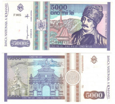 SV * Romania BNR 5000 LEI 1993 mai * Avram Iancu UNC foto