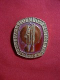 Insigna Festival Folcloric Albania 1978, metal si email , h= 4,2 cm