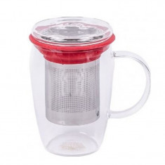 Cana de sticla cu infuzor Peterhof PH-10039, 500 ml, rosu foto