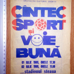 PLIANT IULIE 1989 - CANTEC SPORT SI VOIE BUNA , STADIONUL STEAUA