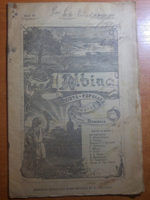 revista albina 21 martie 1904-fotografii cu bisericile din sinaia,george cosbuc