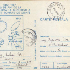 Intreg postal CP 1987 circulat- 125 de ani de la infiintarea S.Romane de Stiinte