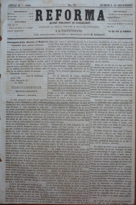 Reforma , ziar politicu , juditiaru si litteraru , an 2 , nr. 73 , 1860 foto