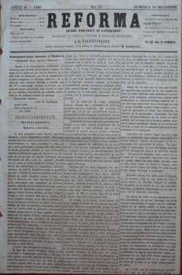 Reforma , ziar politicu , juditiaru si litteraru , an 2 , nr. 73 , 1860 foto