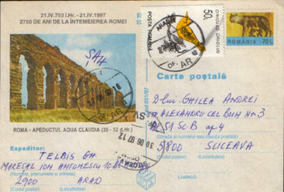 Intreg postal CP 1997 circulat - Roma - Apeductul Aqua Claudia foto