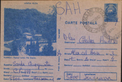 Intreg postal CP 1988 circulat - Olanesti - Popasul turistic Vila Brazilor foto