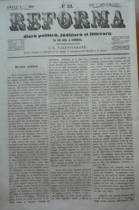 Reforma , ziar politicu si litteraru , nr. 33 , 1859 , poezie de Alecsandri