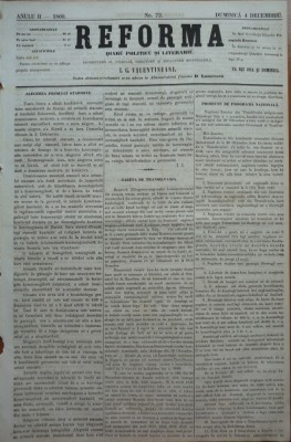 Reforma , ziar politicu , juditiaru si litteraru , an 2 , nr. 72 , 1860 foto