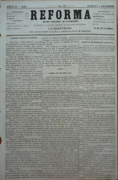 Reforma , ziar politicu , juditiaru si litteraru , an 2 , nr. 72 , 1860