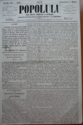 Poporul , ziar politic , comercial si literar , an 3 , nr. 6 , 1861 foto