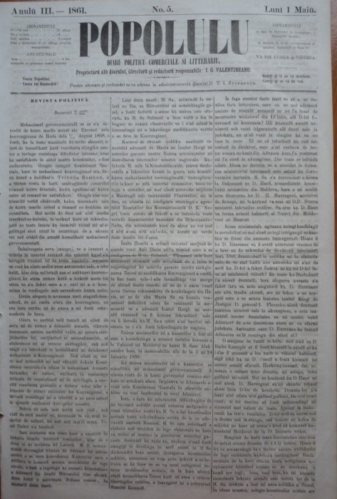 Poporul , ziar politic , comercial si literar , an 3 , nr. 5 , 1861