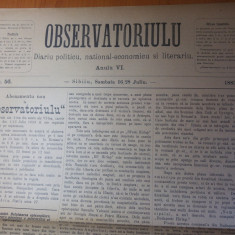 ziarul obsevatoriulu iulie 1883-ziar politic,national economic si literar,sibiu