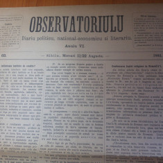 ziarul obsevatoriulu august 1883-ziar politic,national economic si literar,sibiu