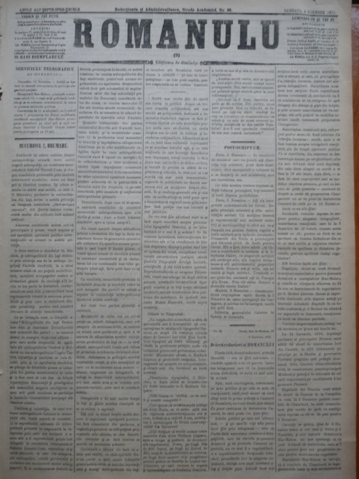 Ziarul Romanulu , 3 Noiembrie 1873