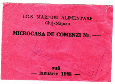 Ratia lunara de OUA ianuarie 1988 cartela,tichet,bon ICS marfuri alimentare Cluj foto