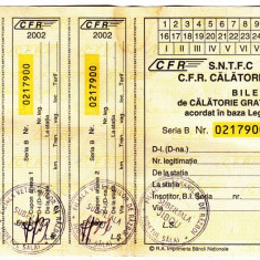 Bilet calatorie gratuita 2002 CFR nefolosit legea 44/1994 veteranii de razboi