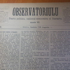 ziarul obsevatoriulu august 1883-ziar politic,national economic si literar,sibiu