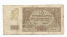 LL bancnota Polonia 10 zloti 1940 , ocupatie Nazista in Polonia ( rar) VG foto