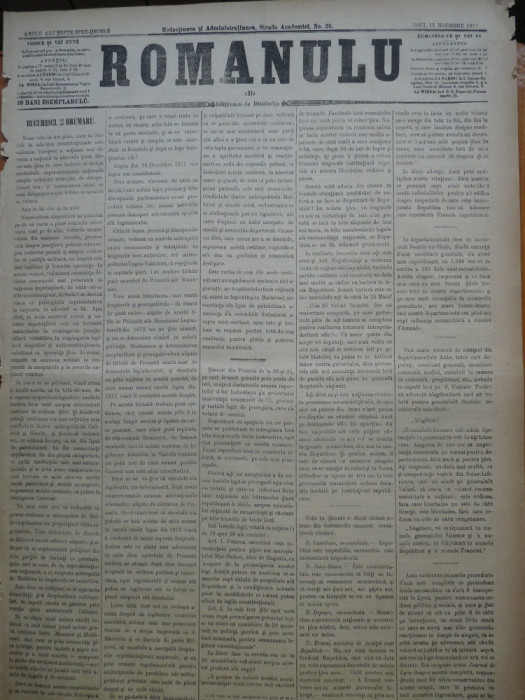 Ziarul Romanulu , 15 Noiembrie 1873