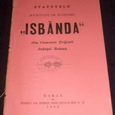 1902 Statutul Societatii de Economie IZBANDA din comuna Trifesti, judetul Roman