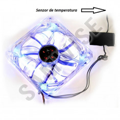 Ventilator Carcasa 120mm Blue LED, conector 3-pin + senzor temperatura GARANTIE! foto